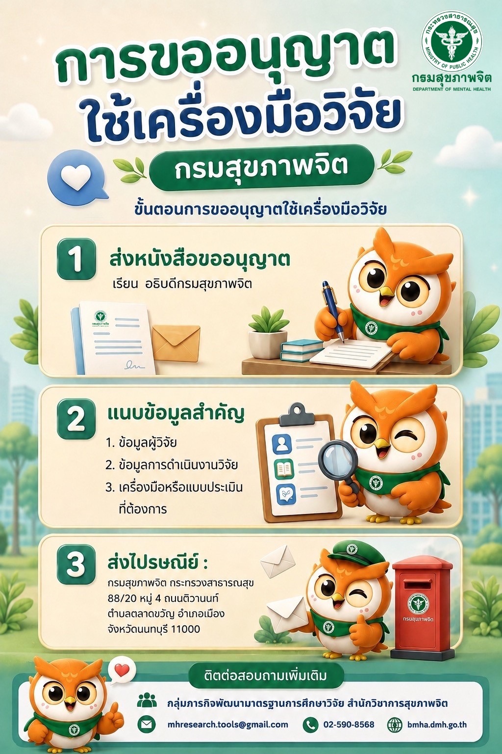 แนะนำขั้นตอนการขออนุญาตใช้เครื่องมือวิจัย กรมสุขภาพจิต